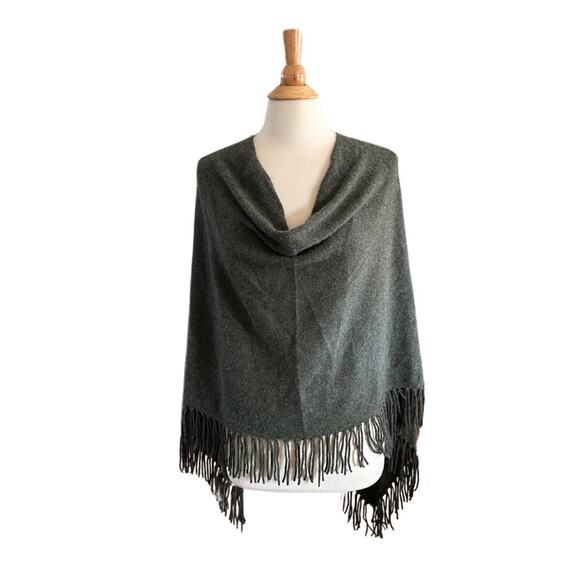 Olive Green 100% Cashmere Shaw Fringe Scarf P1 - Picture 1 of 5